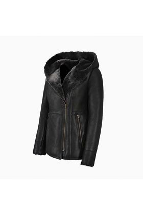 Wholesale Ladies Hooded Fur Warm Up Leather Jacket