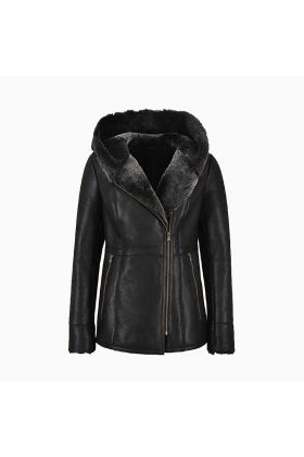 Wholesale Ladies Hooded Fur Warm Up Leather Jacket