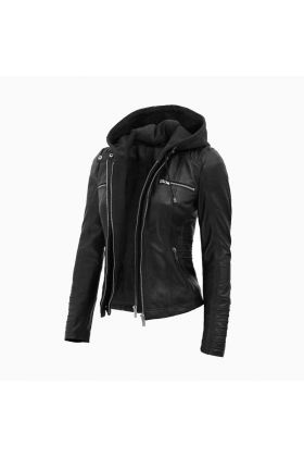 Wholesale Ladies Leather Jacket With Removable Hood