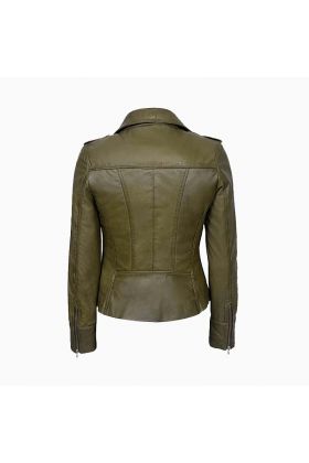 Wholesale Ladies Olive Green Biker Leather Jacket