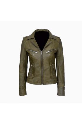 Wholesale Ladies Olive Green Biker Leather Jacket