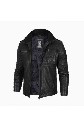 Wholesale Men's Black Waxed Leather Jacket