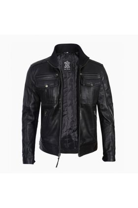 Wholesale Black Leather Biker Jacket for Men