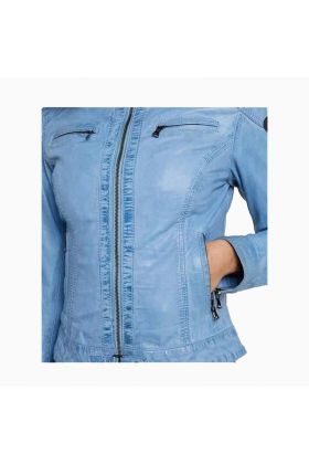 Wholesale Skyblue Ladies Leather Jacket