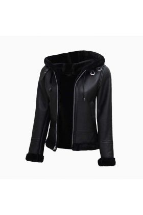 Wholesale Fur Hooded Aviator Leather Jacket for Women