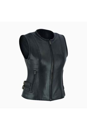 Wholesale Women Slim Fit Leather Vest Front View