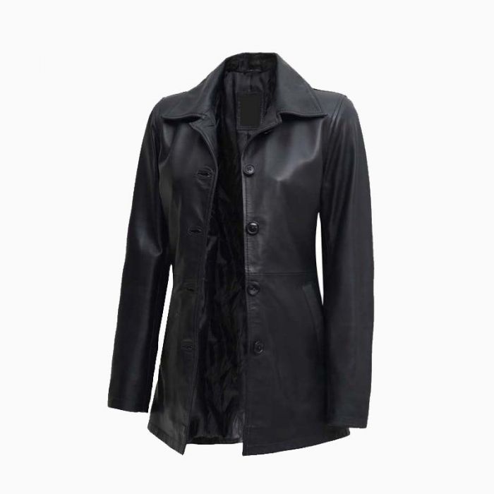 Wholesale Black Leather Car Coat for Women