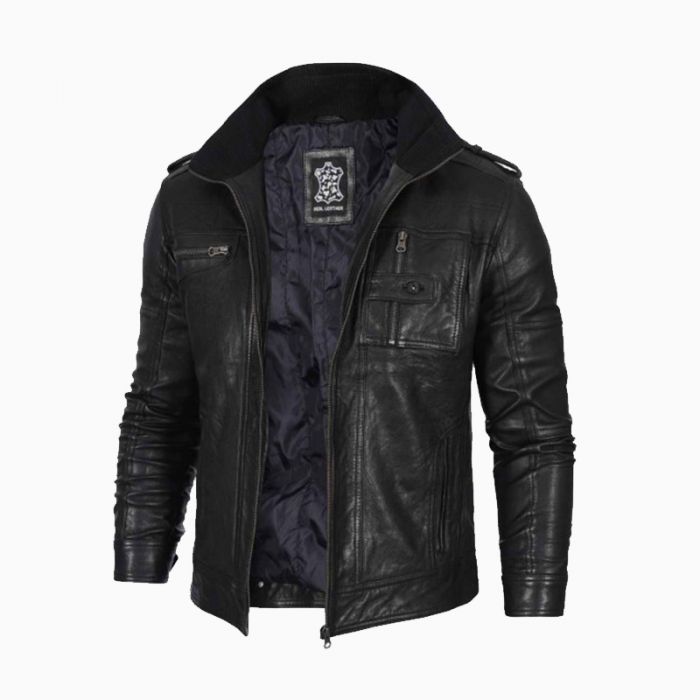 Wholesale Men's Black Waxed Leather Jacket