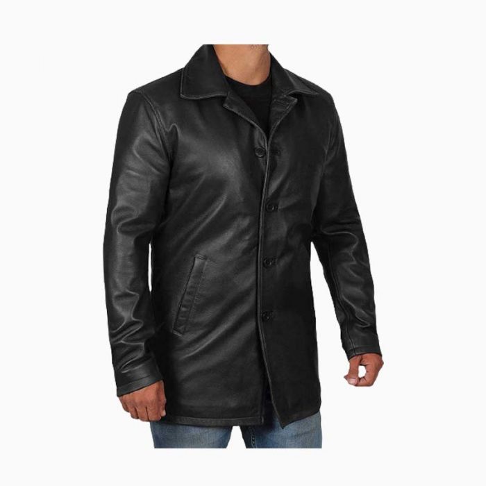 Wholesale 3 Quarter Length Black Leather Coat