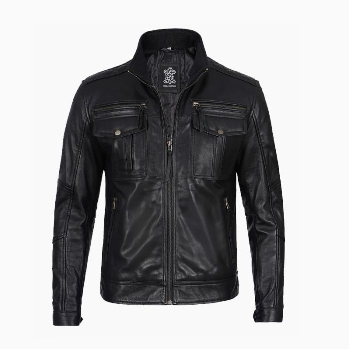 Wholesale Black Leather Biker Jacket for Men