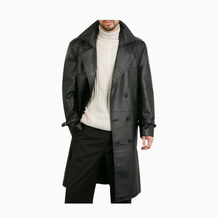 Wholesale Double Breasted Long Leather Coat Men