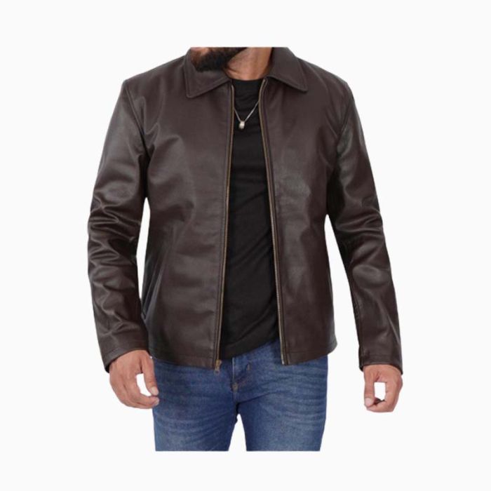 Wholesale Dress Collar Brown Leather Jacket