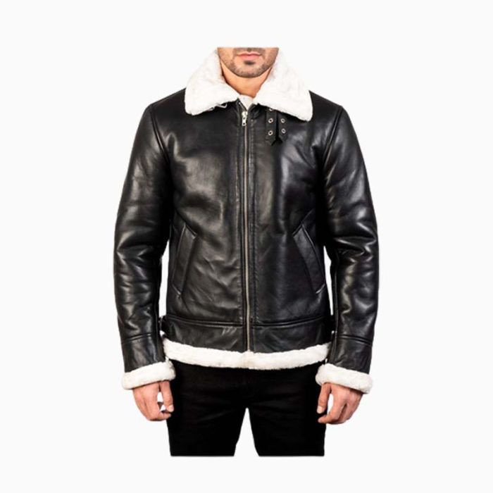 Fur Collar Black and White Leather Jacket