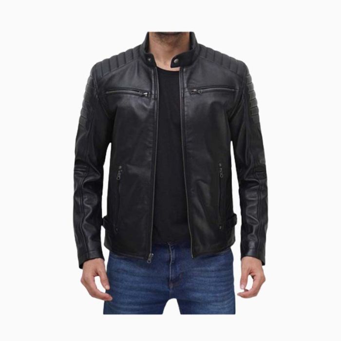 Wholesale Men's Leather Jacket with Decorative Padding