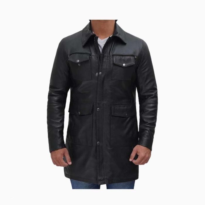 Wholesale Mid Length Leather Coat for Men