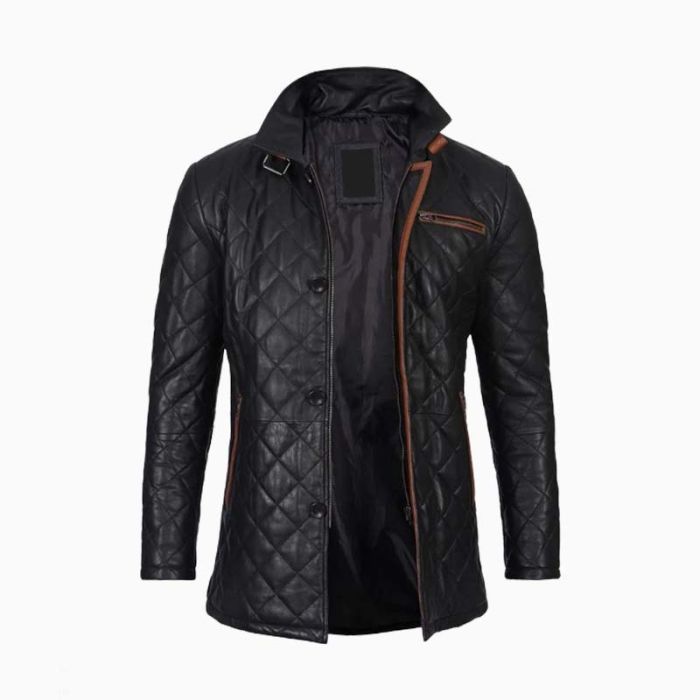 Wholesale Quilted Fashion Leather Coat Men