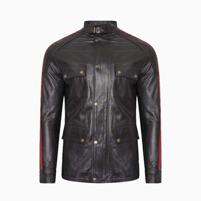 Wholesale Red Stripe Leather Jacket for Men