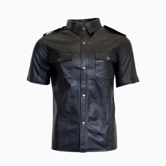 Wholesale Short Sleeve Men Leather Shirt