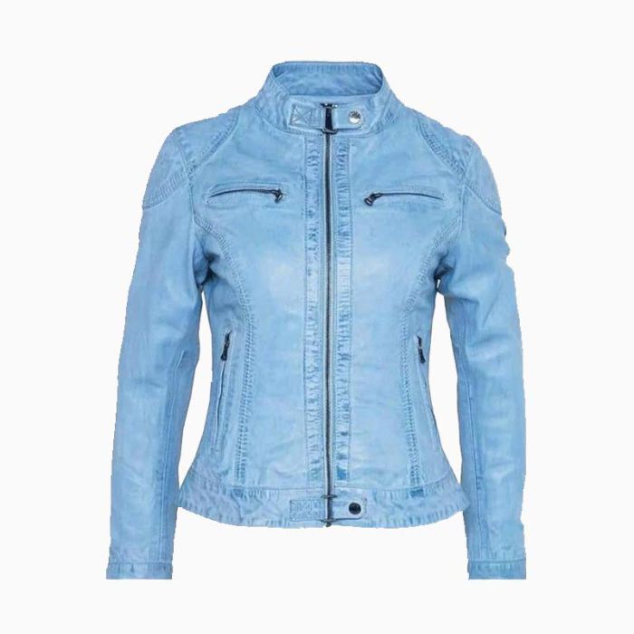 Wholesale Skyblue Ladies Leather Jacket