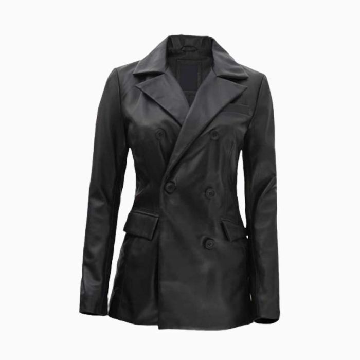 Wholesale Women Double Breasted Black Leather Blazer