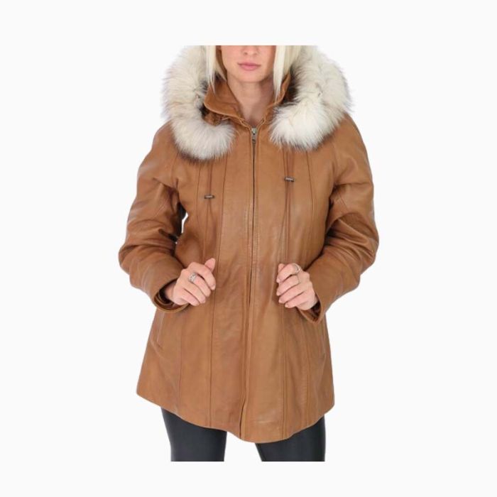 Wholesale Women Fur Hooded Short Leather Coat