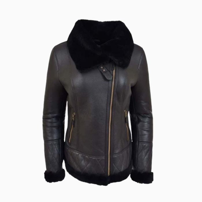Wholesale Women Shearling Real Leather Aviator Jacket