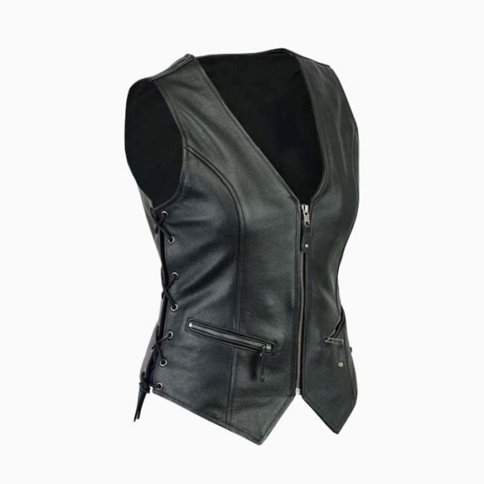 Wholesale Women Stylish Motorcycle Leather Vest Front View