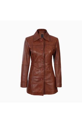 Wholesale Kandis Cognac Women&#039;s Leather Car Coat