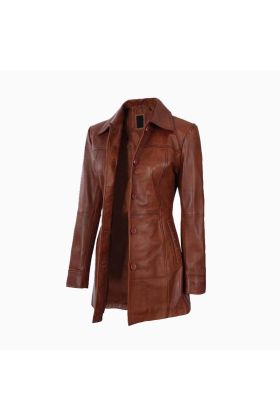 Wholesale Kandis Cognac Women's Leather Car Coat