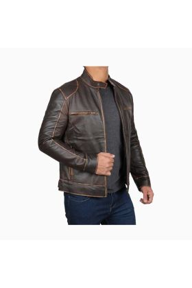 Wholesale Dodge Vintage Brown Leather Racer Jacket