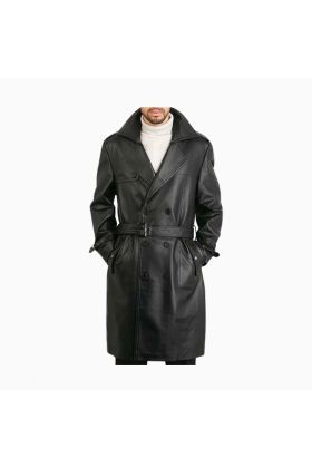 Wholesale Double Breasted Long Leather Coat Men