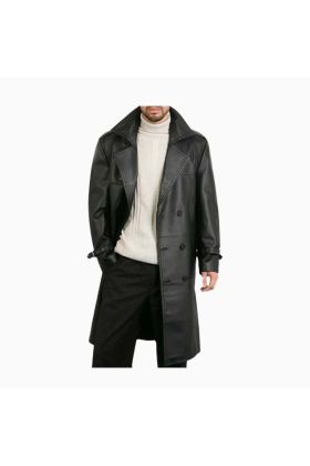 Wholesale Double Breasted Long Leather Coat Men