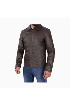 Wholesale Dress Collar Brown Leather Jacket