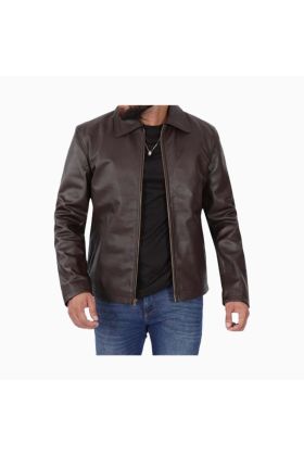 Wholesale Dress Collar Brown Leather Jacket