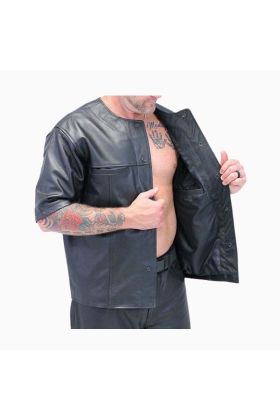 Wholesale Men American Vintage Style Leather Shirt