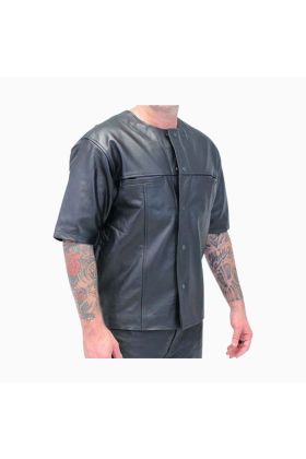 Wholesale Men American Vintage Style Leather Shirt