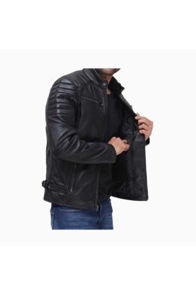 Wholesale Mens Leather Jacket with Decorative Padding