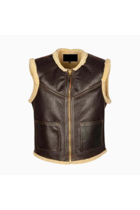 Wholesale Men Shearling Biker Style Leather Vest