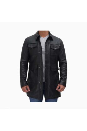 Wholesale Mid Length Leather Coat for Men