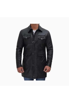 Wholesale Mid Length Leather Coat for Men