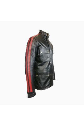 Wholesale Red Stripe Leather Jacket for Men