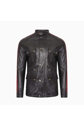 Wholesale Red Stripe Leather Jacket for Men
