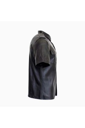 Wholesale Short Sleeve Men Leather Shirt