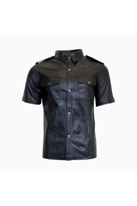 Wholesale Short Sleeve Men Leather Shirt
