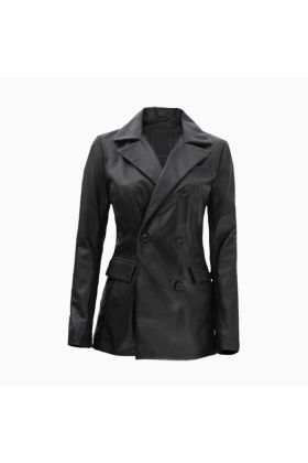 Wholesale Women Double Breasted Black Leather Blazer