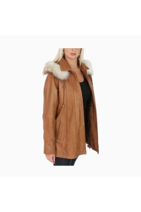Wholesale Women Fur Hooded Short Leather Coat