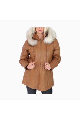 Wholesale Women Fur Hooded Short Leather Coat
