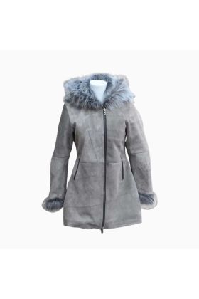 Wholesale Women Hooded Spanish Merino Leather Coat
