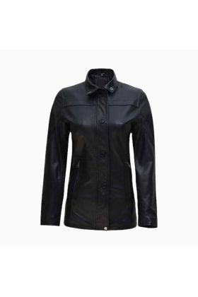 Wholesale Zipper Button Down Women Leather Car Coat